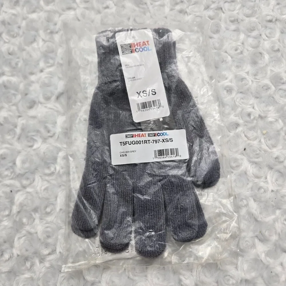 32 Degrees Heat Knit Winter Gloves Chelsea Grey Heather Xs/s NWT T5FUG001RT